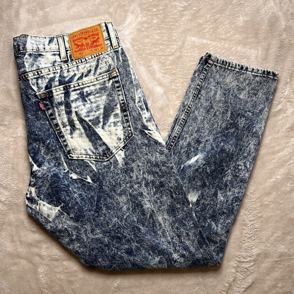 Mens Levis 512 Acid Wash Jeans 39x31 Mid Rise Slim Taper Leg Denim Retro 80s